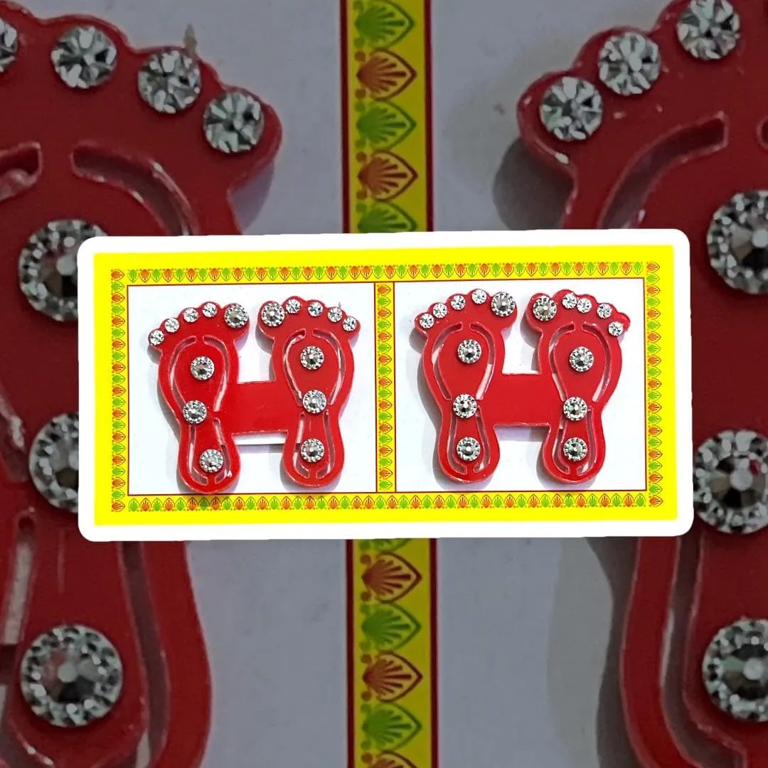 Acrylic Plastic Swastik Sticker & laxmi charan paduka for Door (Red, Small) Diwali Decoration Laxmi Ji Ganesh Ji Pujan Set