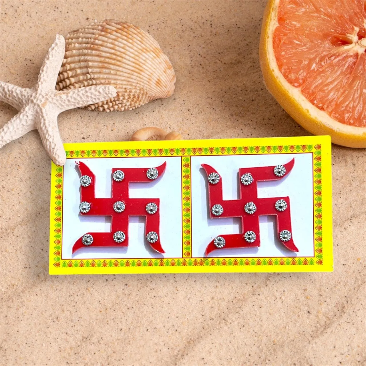 Acrylic Plastic Swastik Sticker & laxmi charan paduka for Door (Red, Small) Diwali Decoration Laxmi Ji Ganesh Ji Pujan Set