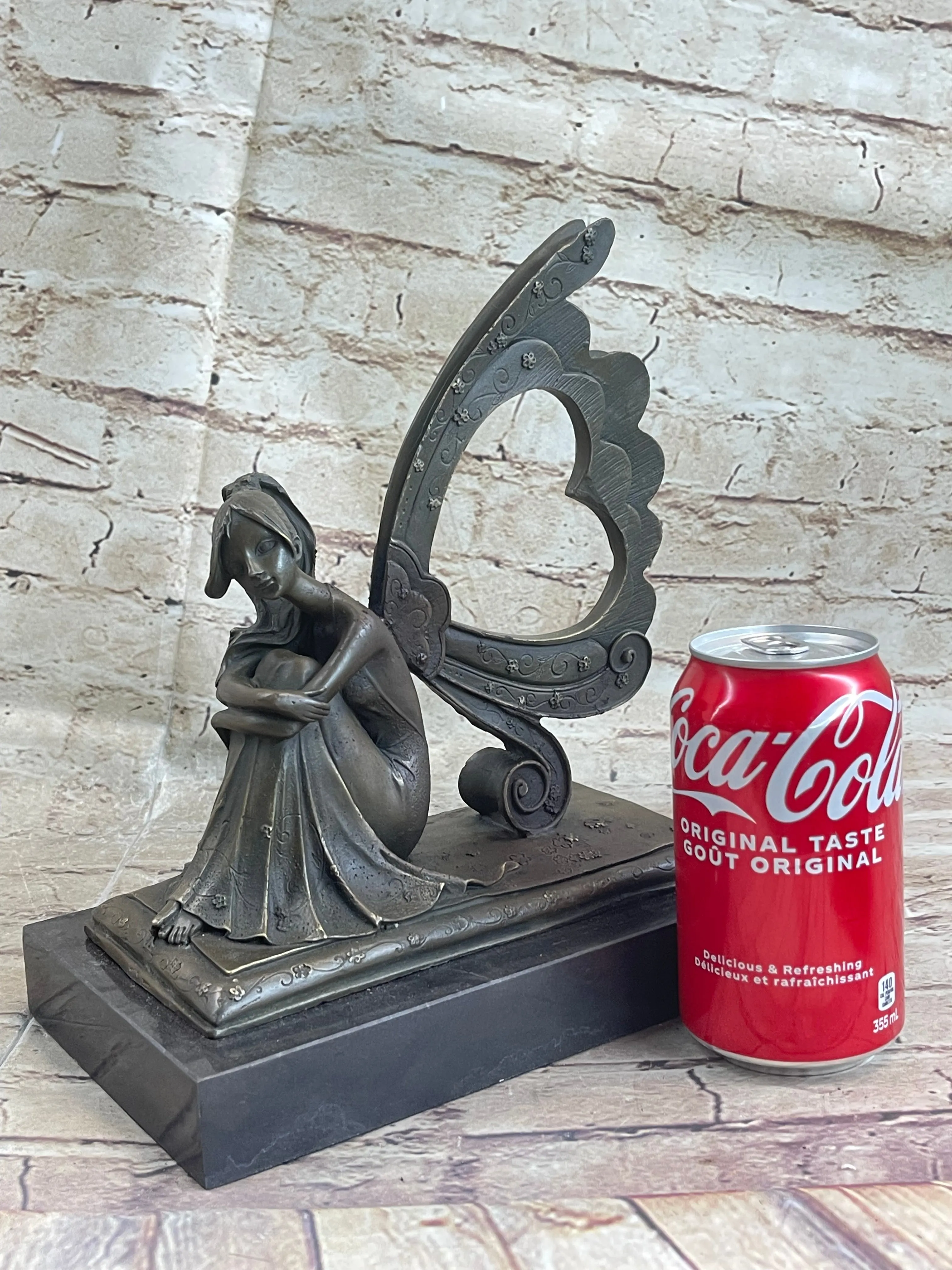 Angel Memorial Picture Holder Frame Bronze Statue Sculpture 19" x 8"