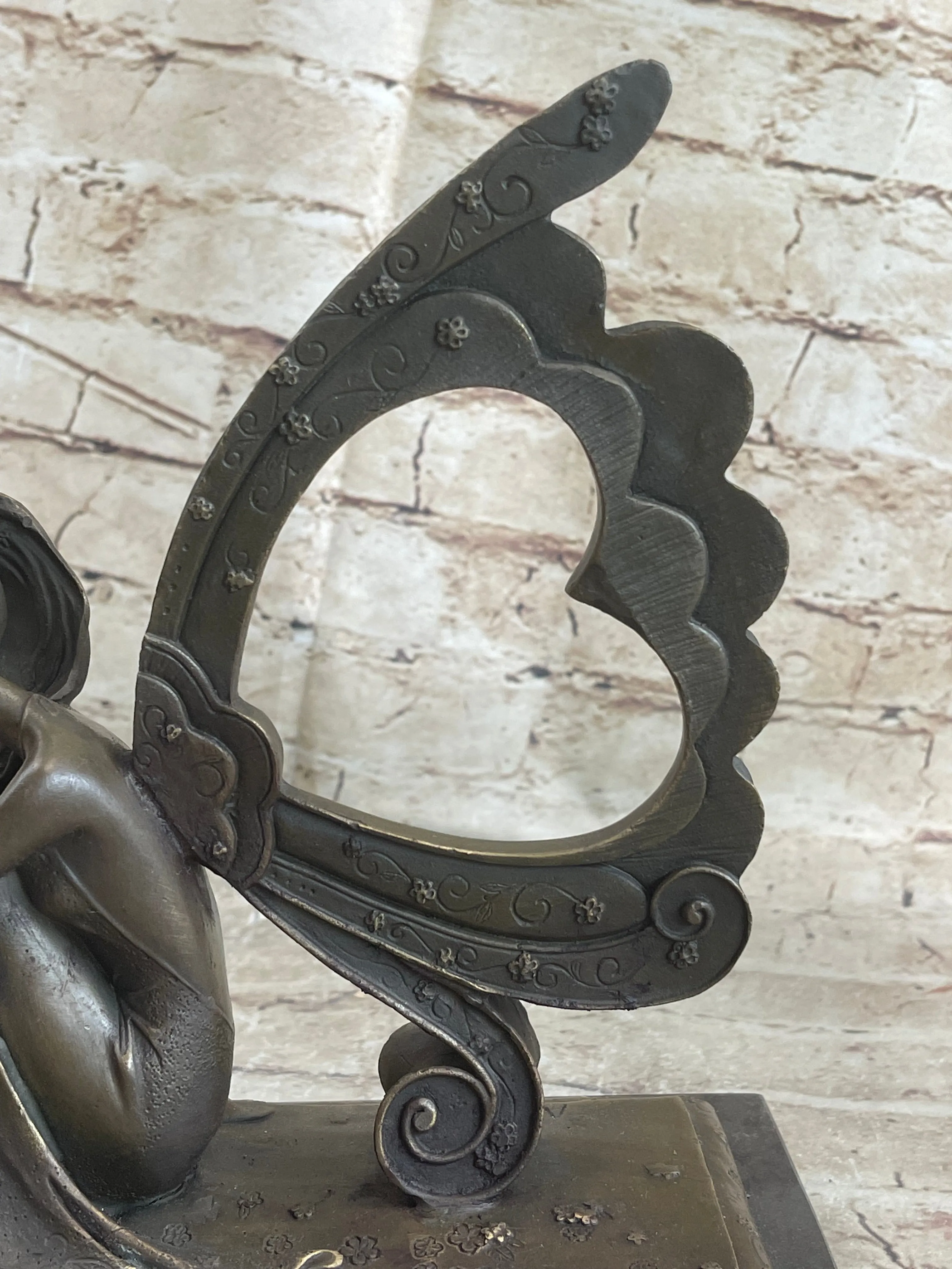 Angel Memorial Picture Holder Frame Bronze Statue Sculpture 19" x 8"