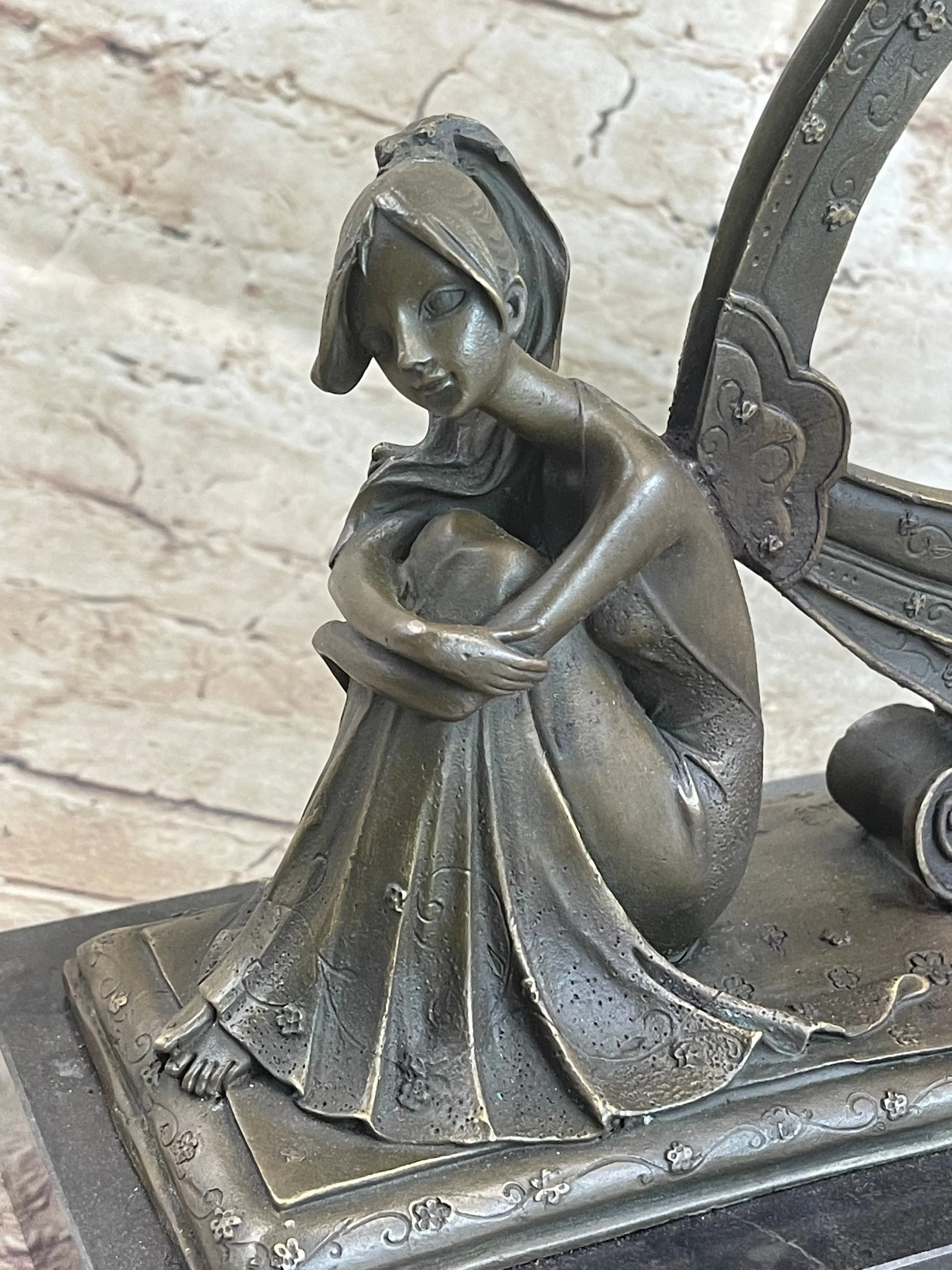 Angel Memorial Picture Holder Frame Bronze Statue Sculpture 19" x 8"