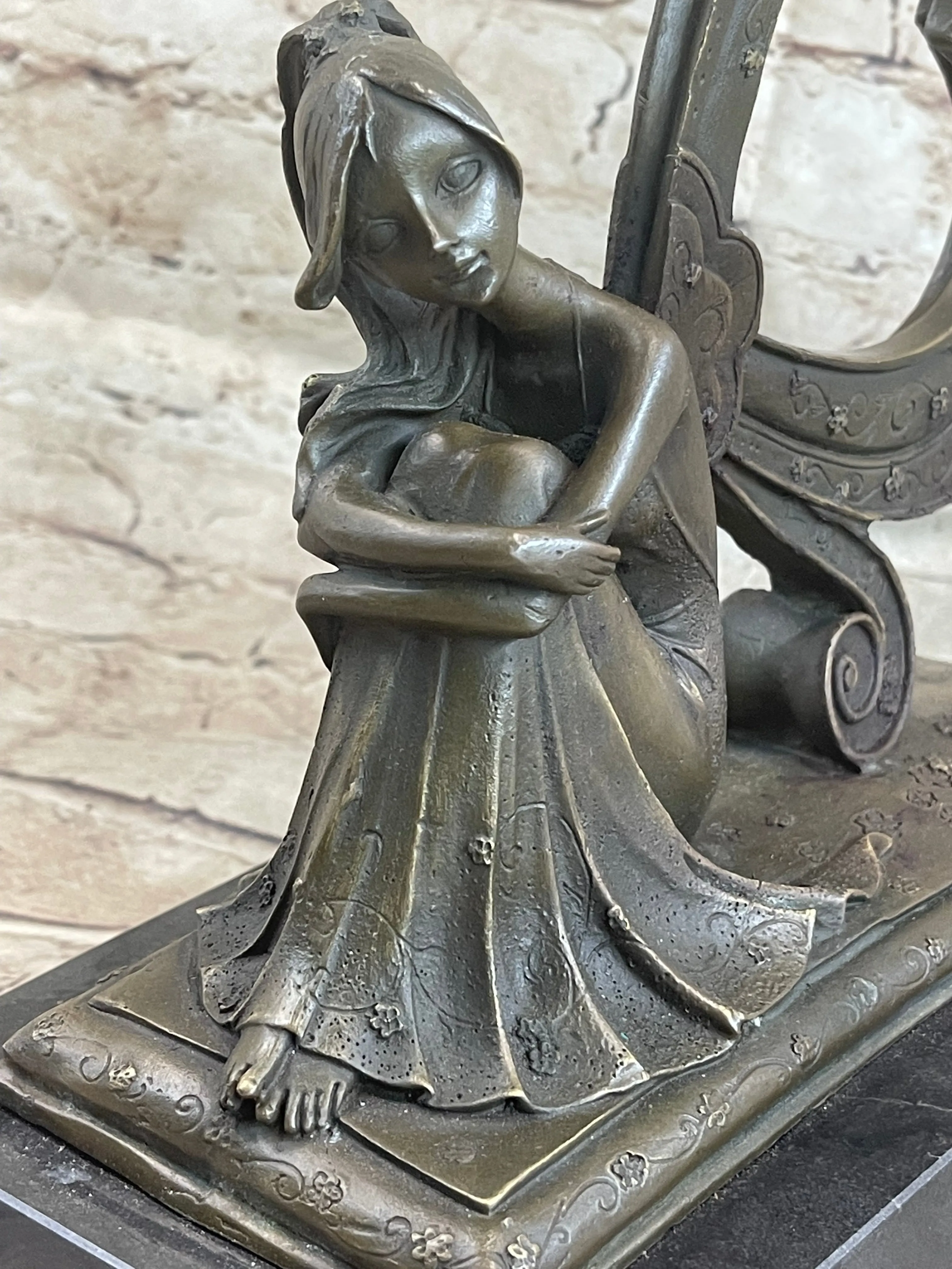 Angel Memorial Picture Holder Frame Bronze Statue Sculpture 19" x 8"