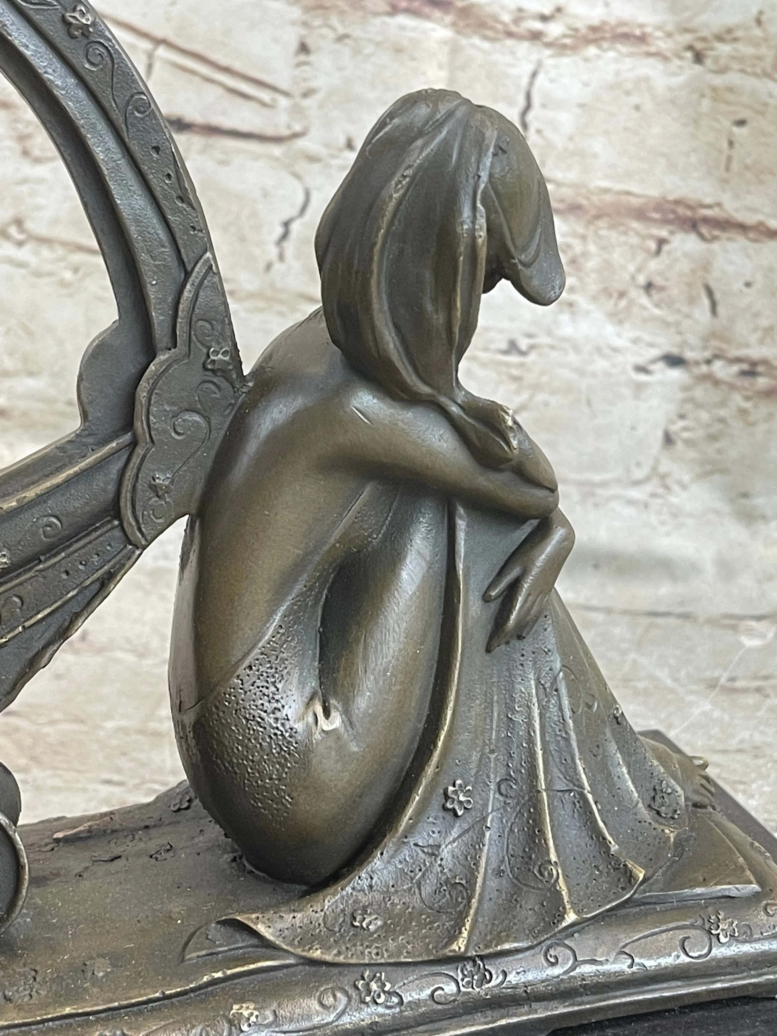 Angel Memorial Picture Holder Frame Bronze Statue Sculpture 19" x 8"