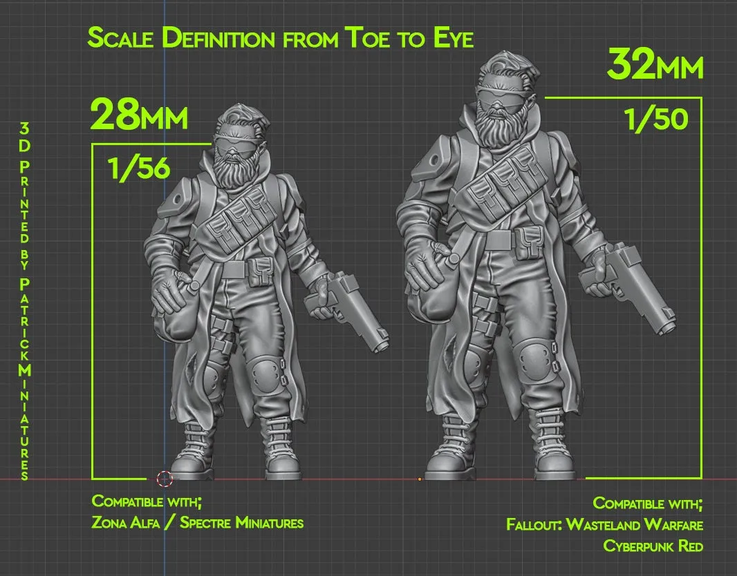 Cyber Street Ninja - 3D Printed Proxy Minifigures for Sci-fi / Cyberpunk Miniature Tabletop Games