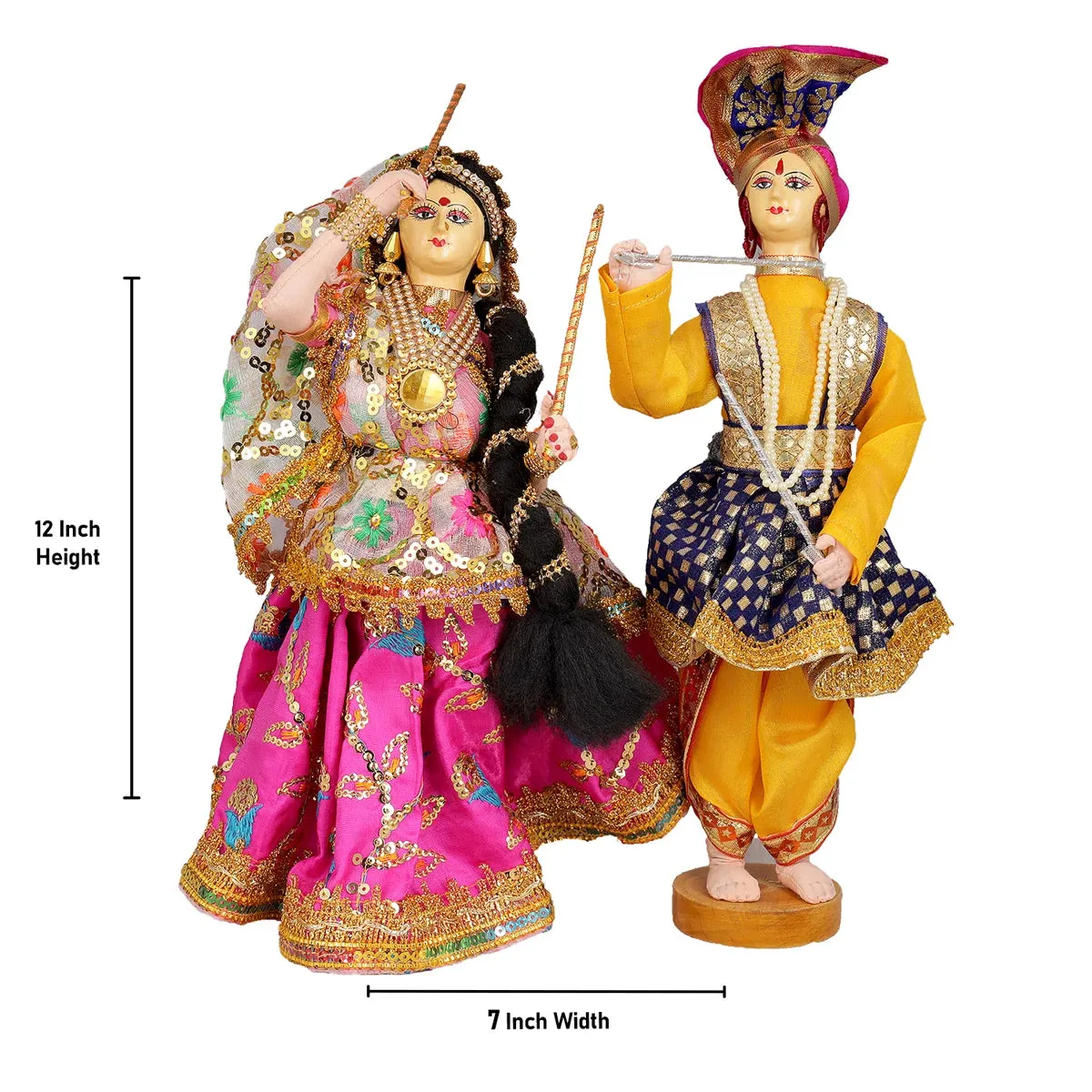 Dandiya Dancing Doll Cloth Golu Bommai Pair - 12 x 7 Inches | Giri Golu Doll/ Navaratri Golu Bomma/Gombe