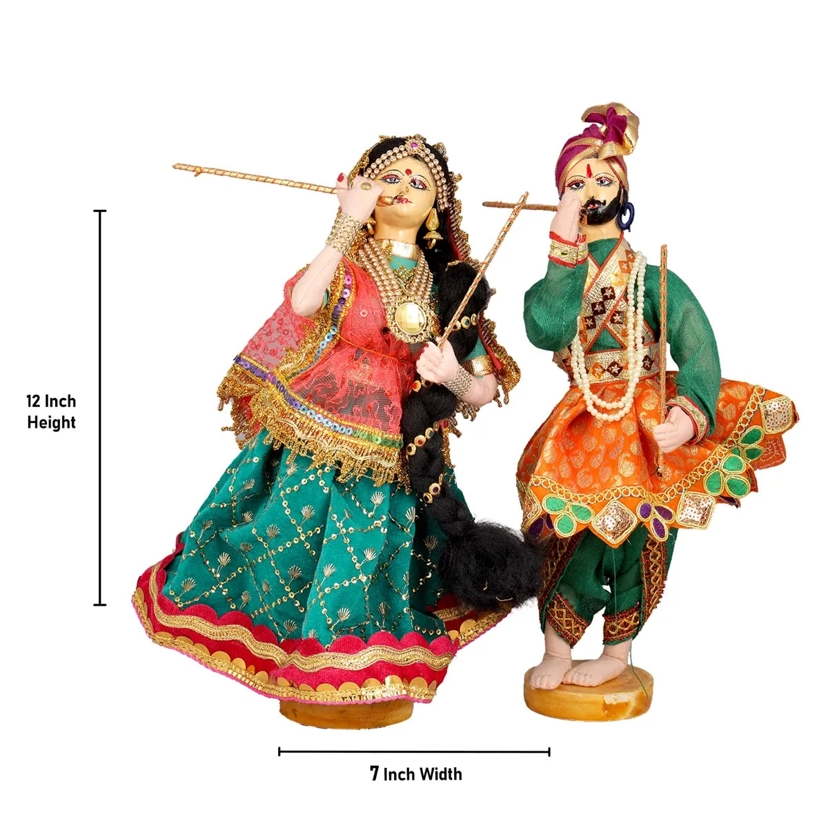 Dandiya Dancing Doll Cloth Golu Bommai Pair - 12 x 7 Inches | Giri Golu Doll/ Navaratri Golu Bomma/Gombe