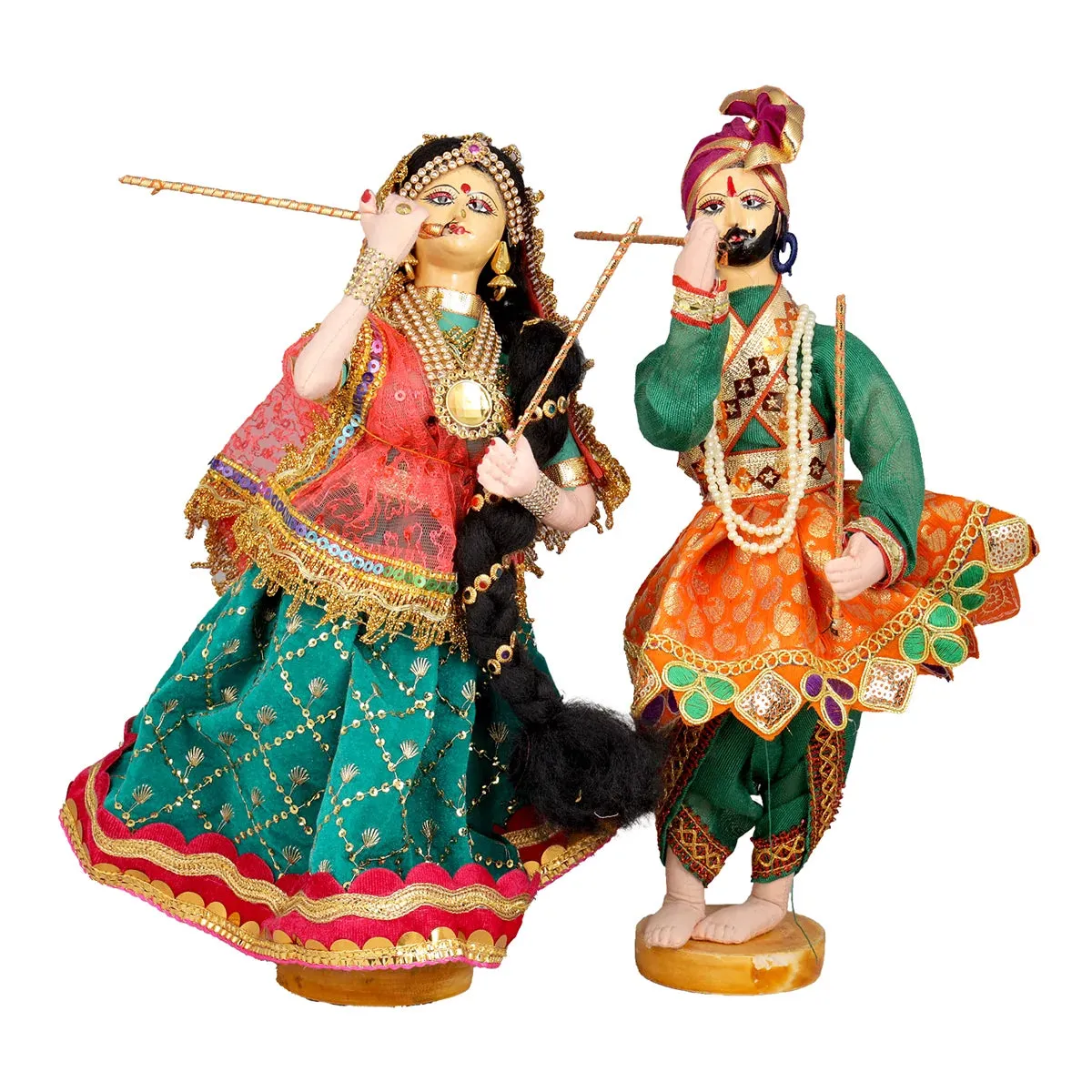 Dandiya Dancing Doll Cloth Golu Bommai Pair - 12 x 7 Inches | Giri Golu Doll/ Navaratri Golu Bomma/Gombe