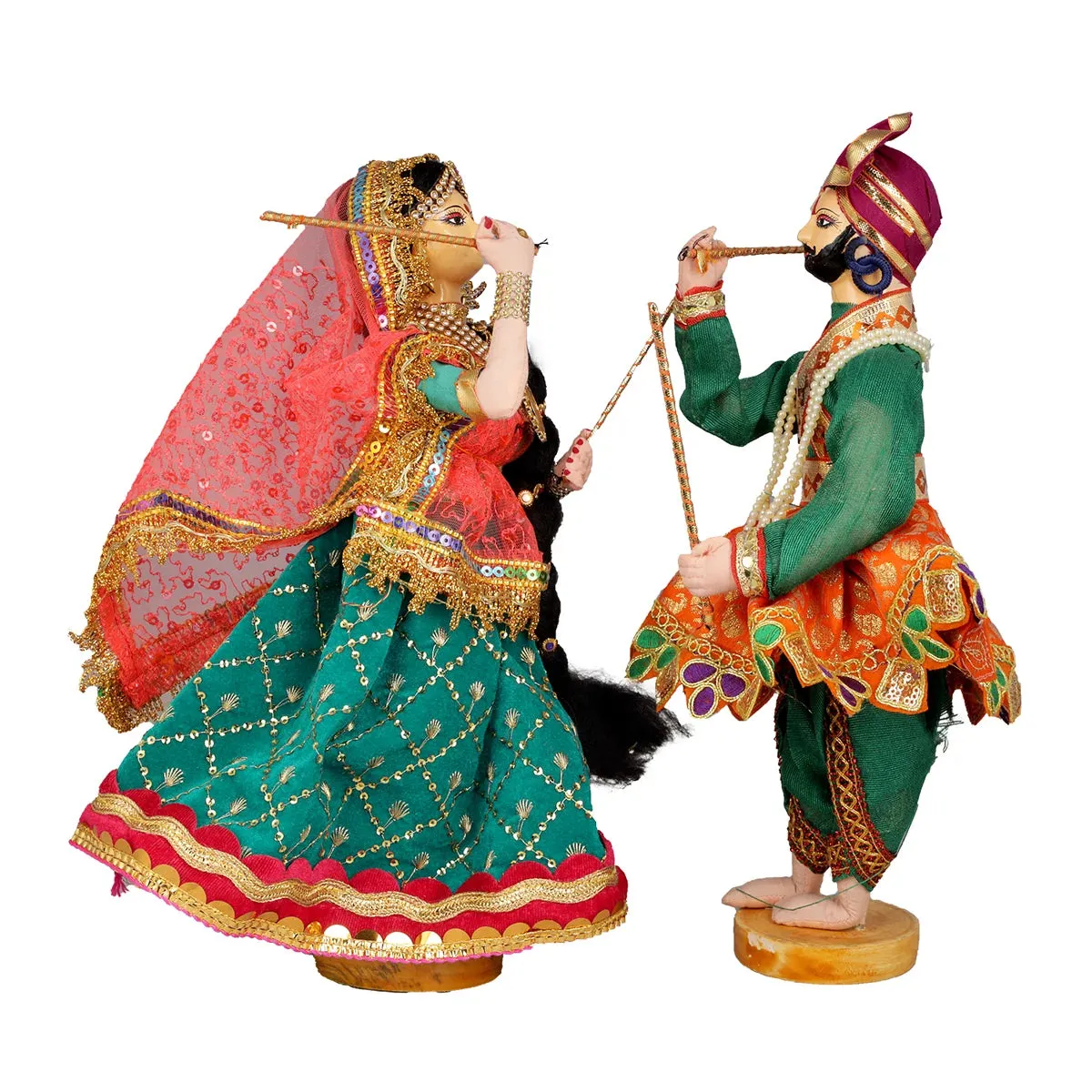 Dandiya Dancing Doll Cloth Golu Bommai Pair - 12 x 7 Inches | Giri Golu Doll/ Navaratri Golu Bomma/Gombe
