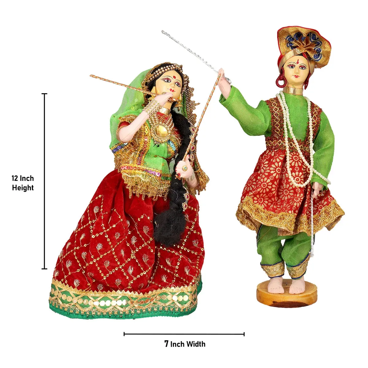 Dandiya Dancing Doll Cloth Golu Bommai Pair - 12 x 7 Inches | Giri Golu Doll/ Navaratri Golu Bomma/Gombe