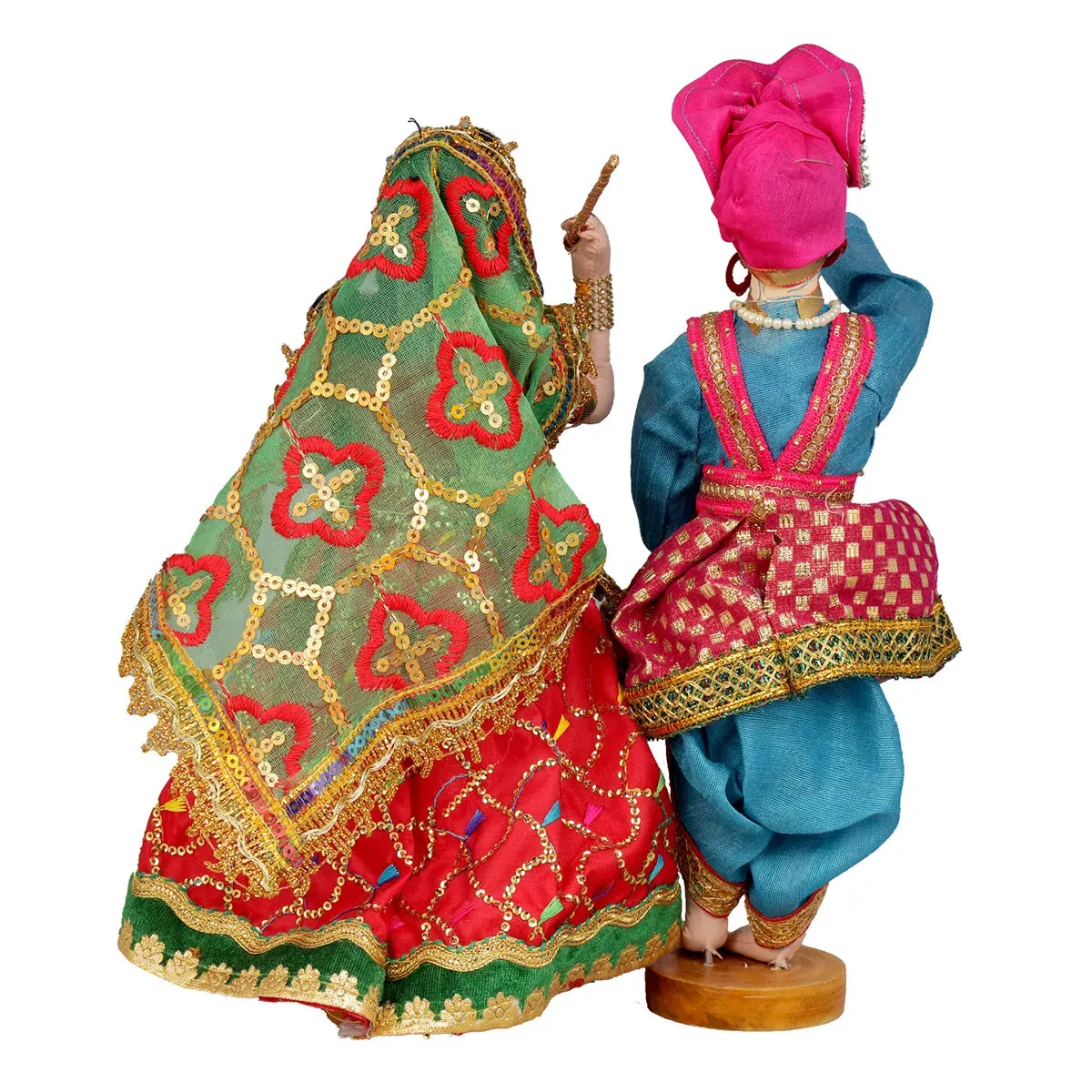 Dandiya Dancing Doll Cloth Golu Bommai Pair - 12 x 7 Inches | Giri Golu Doll/ Navaratri Golu Bomma/Gombe