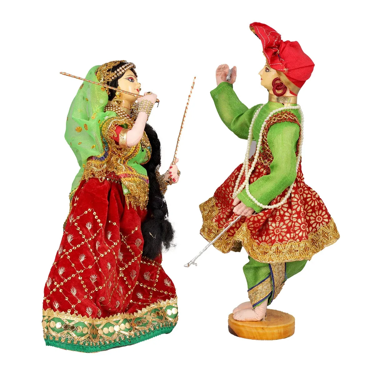 Dandiya Dancing Doll Cloth Golu Bommai Pair - 12 x 7 Inches | Giri Golu Doll/ Navaratri Golu Bomma/Gombe