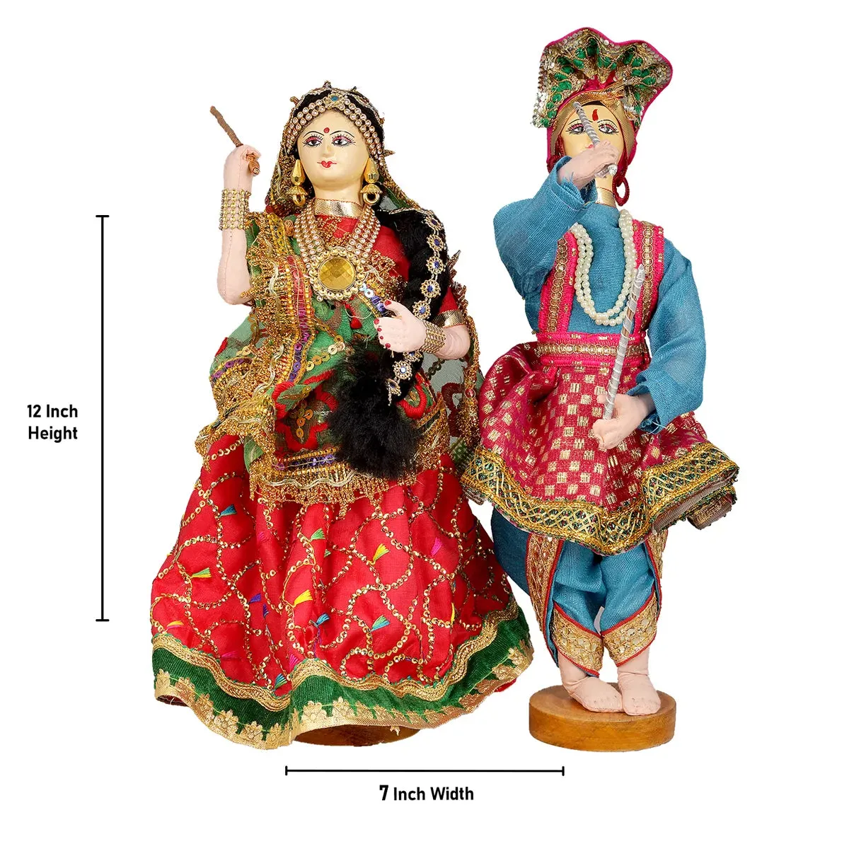 Dandiya Dancing Doll Cloth Golu Bommai Pair - 12 x 7 Inches | Giri Golu Doll/ Navaratri Golu Bomma/Gombe