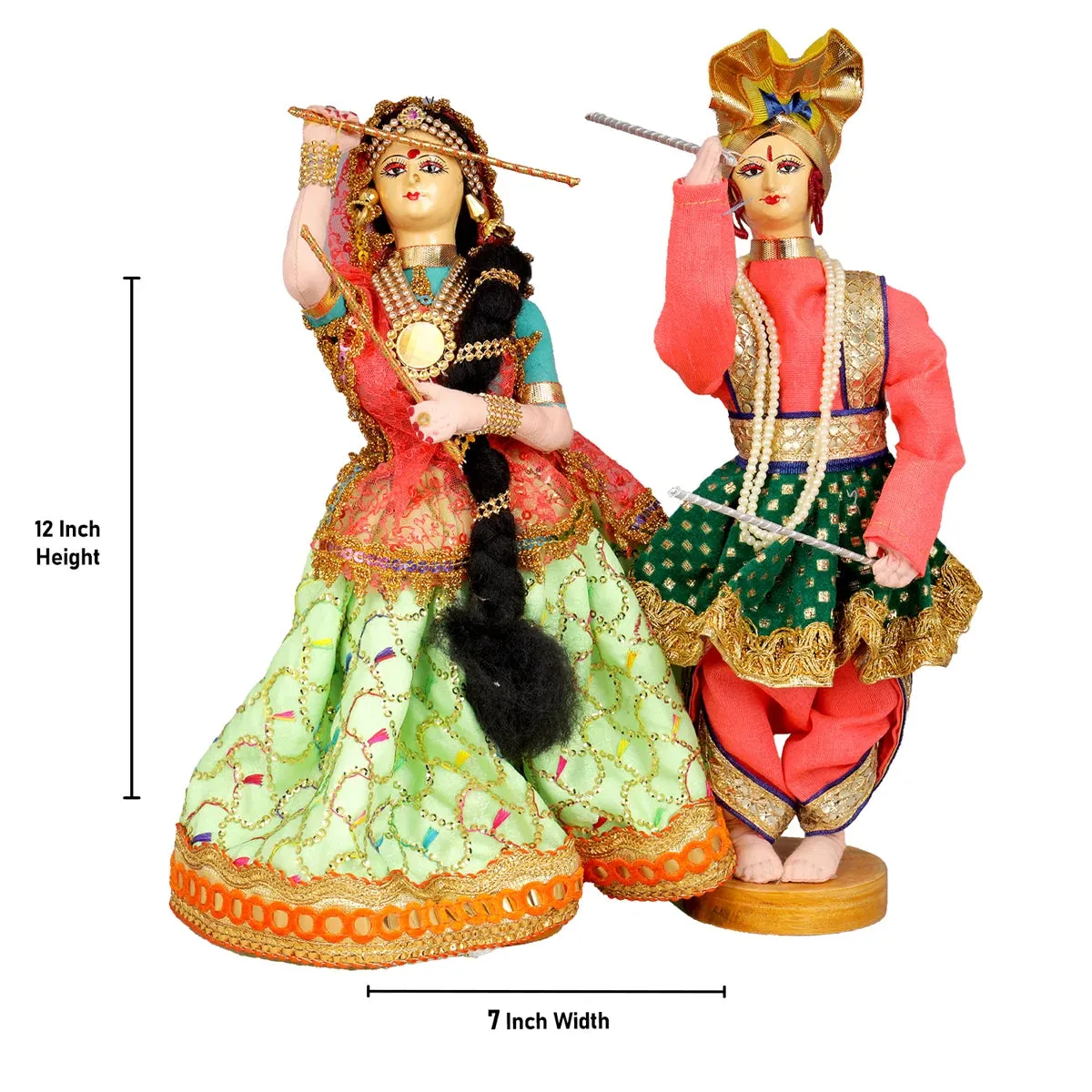 Dandiya Dancing Doll Cloth Golu Bommai Pair - 12 x 7 Inches | Giri Golu Doll/ Navaratri Golu Bomma/Gombe