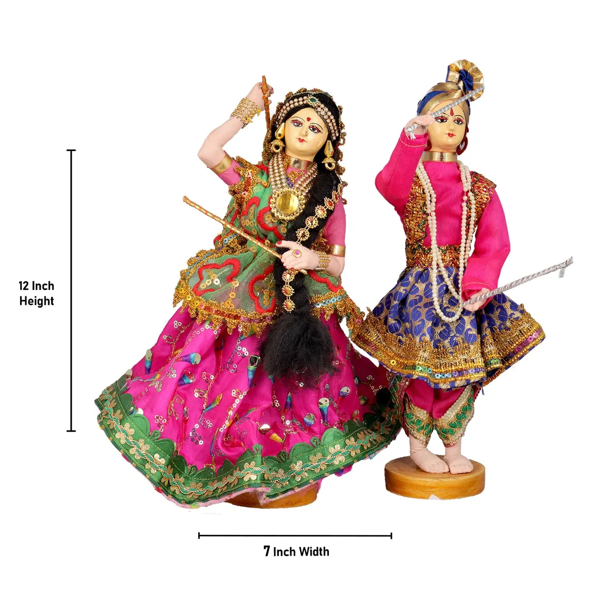 Dandiya Dancing Doll Cloth Golu Bommai Pair - 12 x 7 Inches | Giri Golu Doll/ Navaratri Golu Bomma/Gombe