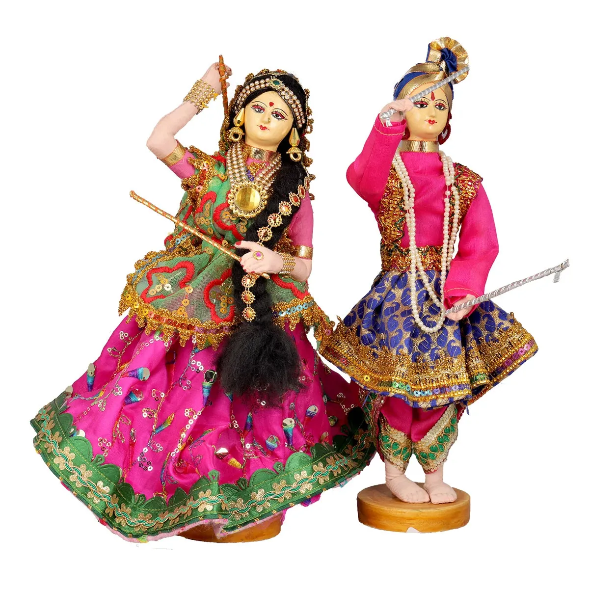 Dandiya Dancing Doll Cloth Golu Bommai Pair - 12 x 7 Inches | Giri Golu Doll/ Navaratri Golu Bomma/Gombe