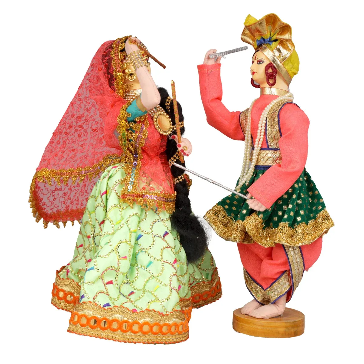Dandiya Dancing Doll Cloth Golu Bommai Pair - 12 x 7 Inches | Giri Golu Doll/ Navaratri Golu Bomma/Gombe