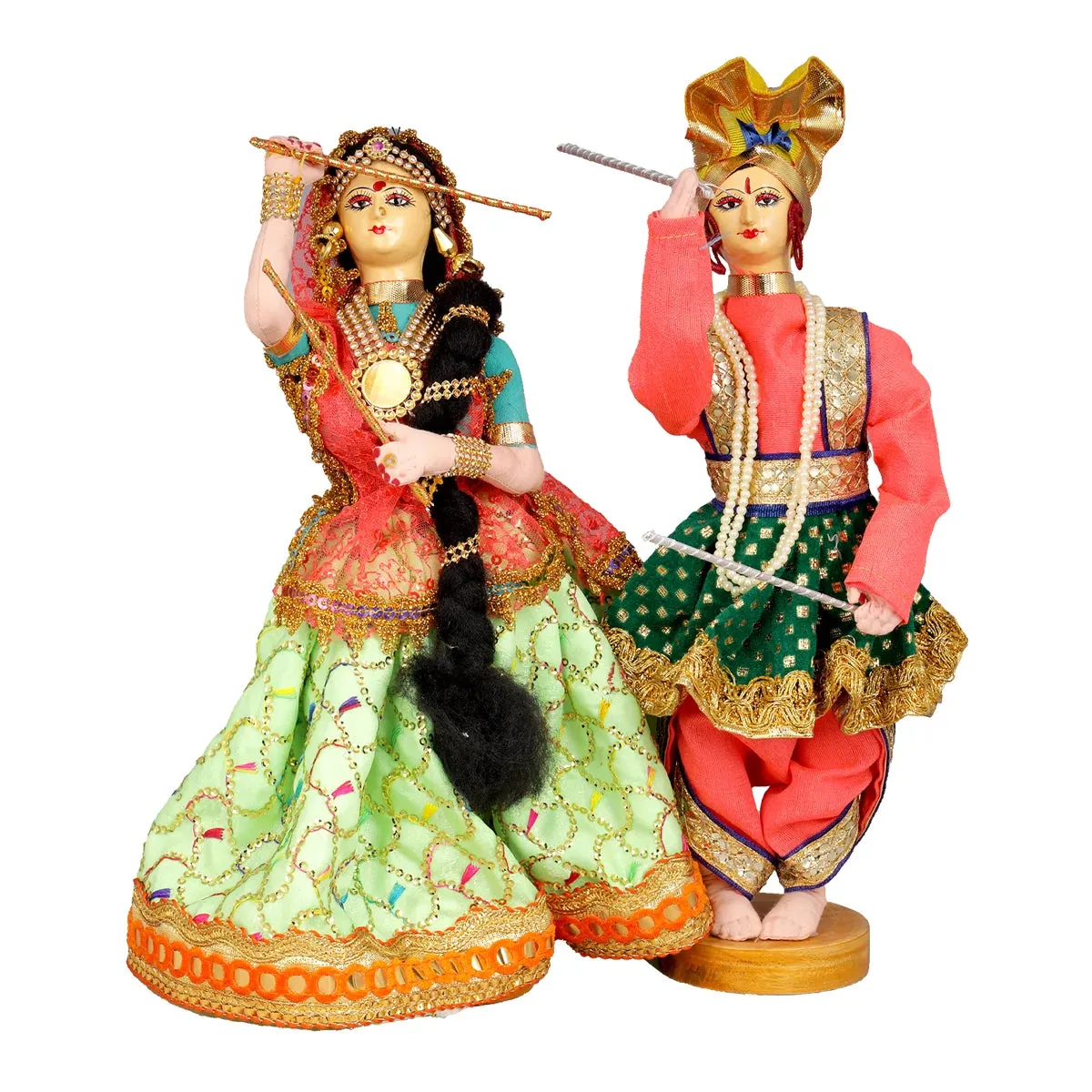 Dandiya Dancing Doll Cloth Golu Bommai Pair - 12 x 7 Inches | Giri Golu Doll/ Navaratri Golu Bomma/Gombe