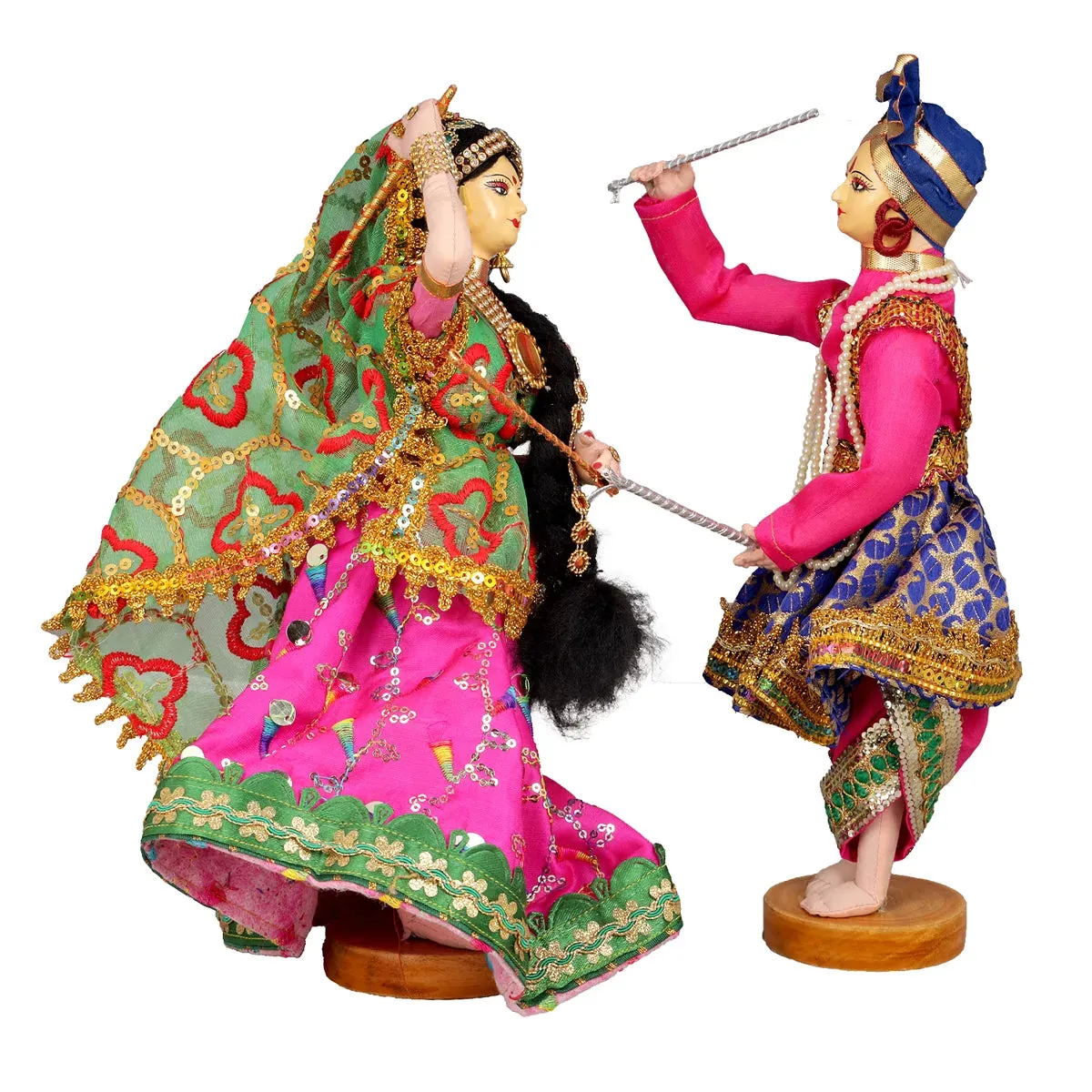Dandiya Dancing Doll Cloth Golu Bommai Pair - 12 x 7 Inches | Giri Golu Doll/ Navaratri Golu Bomma/Gombe