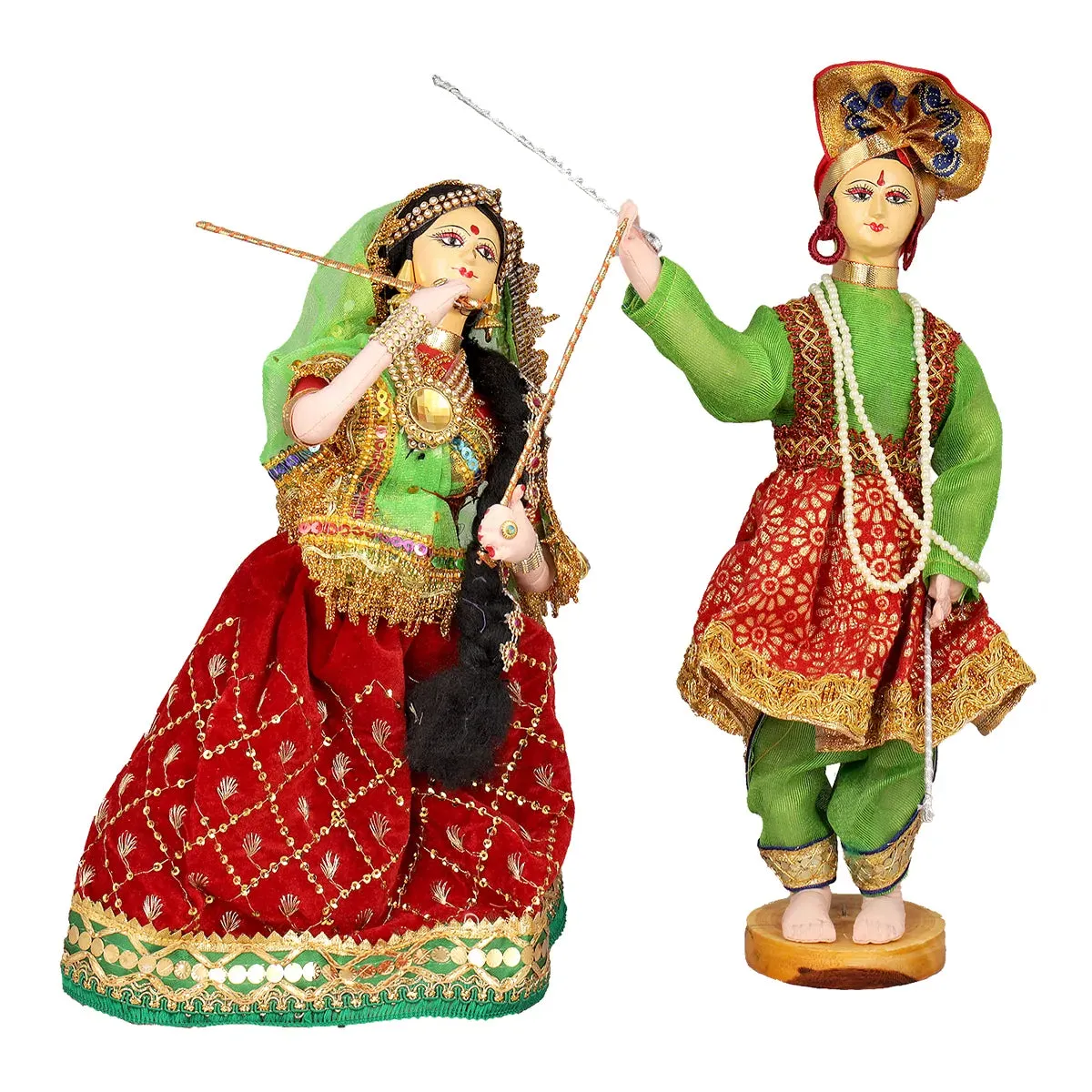 Dandiya Dancing Doll Cloth Golu Bommai Pair - 12 x 7 Inches | Giri Golu Doll/ Navaratri Golu Bomma/Gombe