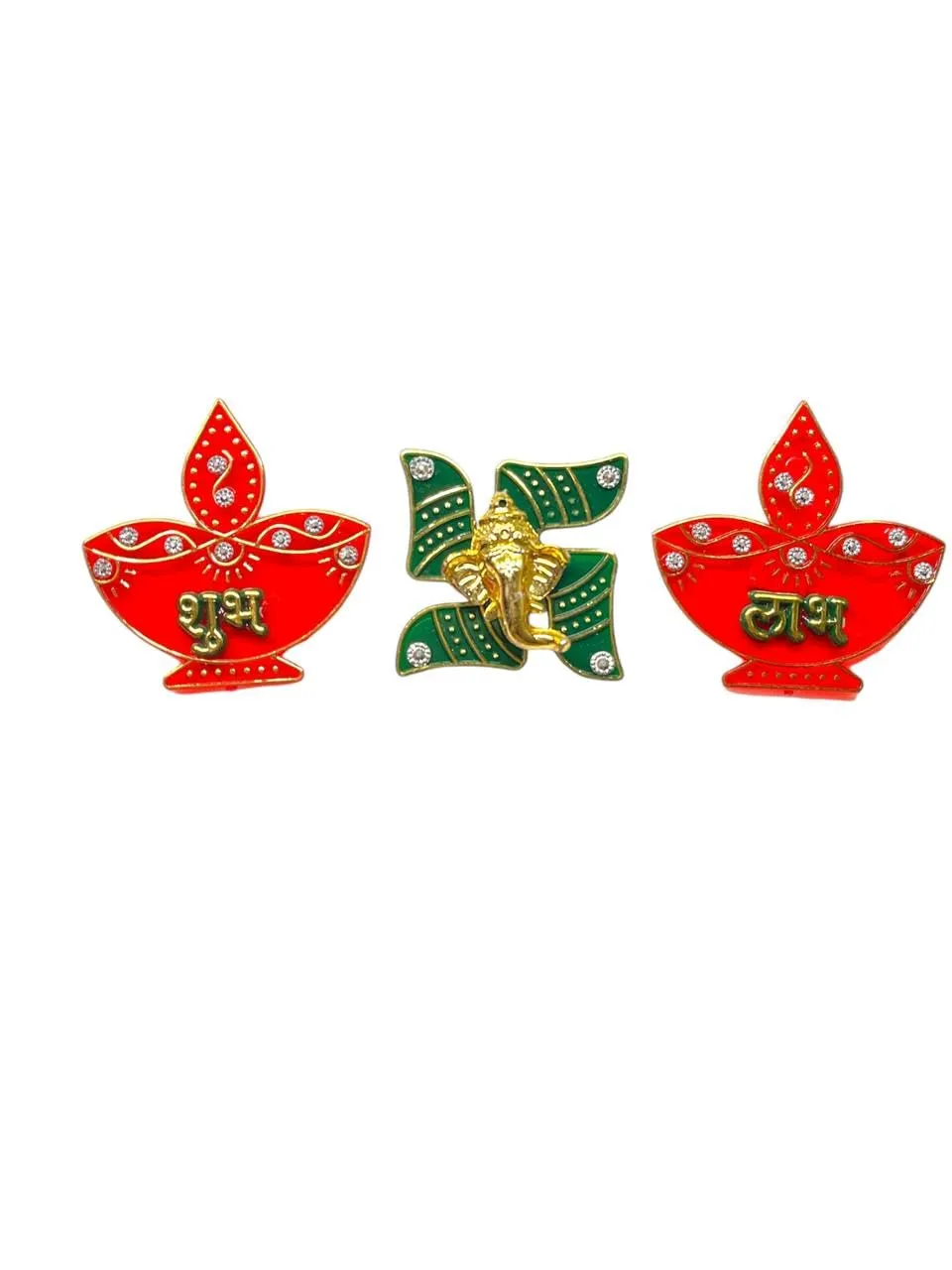 Decorative Acralic Designs of Subh Labh Ganesha Stickers for Side Door/Wall Hanging Main Entrance/Pooja Room/Diwali/Wedding Decor.[3piece](Acrylic)