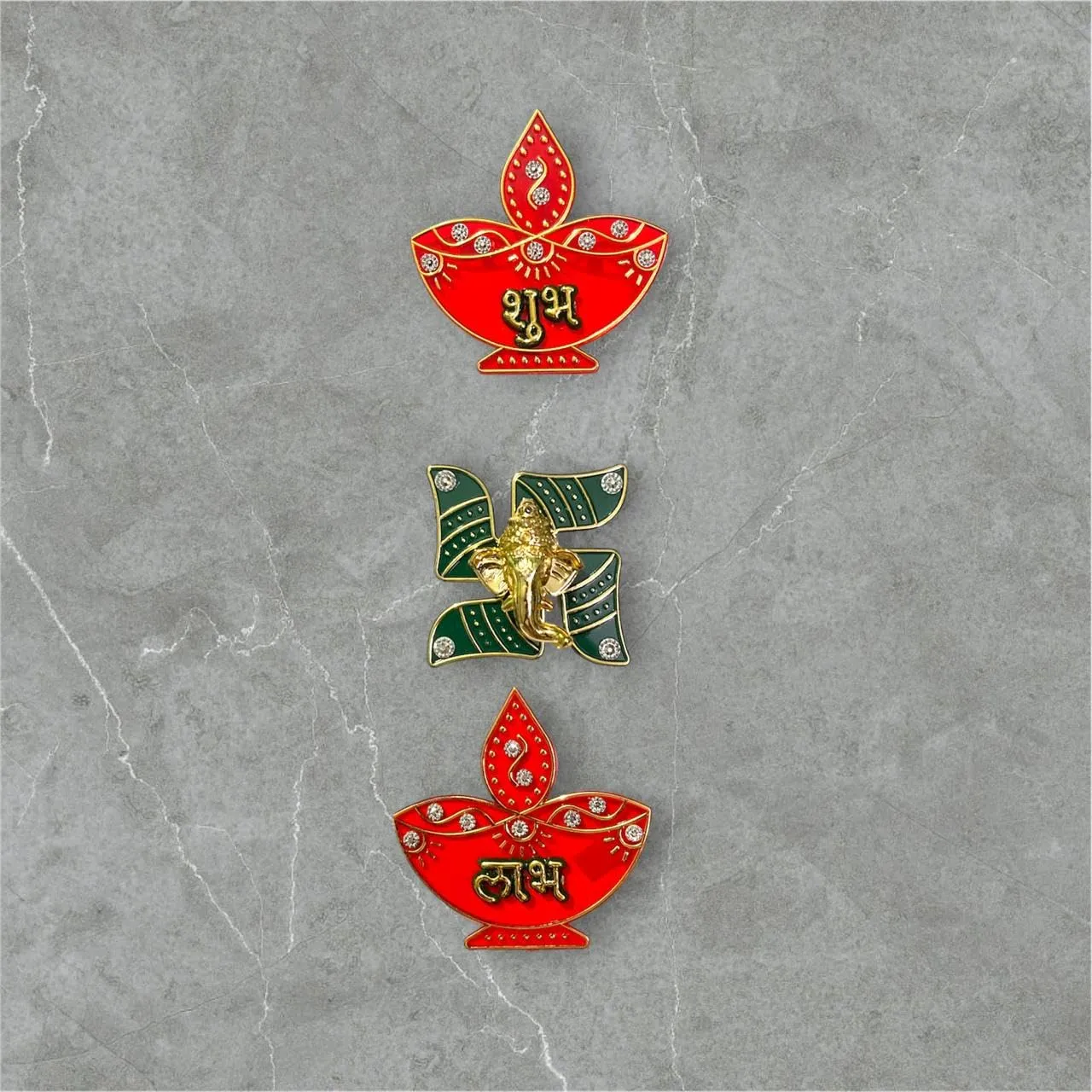 Decorative Acralic Designs of Subh Labh Ganesha Stickers for Side Door/Wall Hanging Main Entrance/Pooja Room/Diwali/Wedding Decor.[3piece](Acrylic)