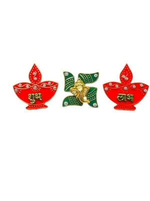 Decorative Acralic Designs of Subh Labh Ganesha Stickers for Side Door/Wall Hanging Main Entrance/Pooja Room/Diwali/Wedding Decor.[3piece](Acrylic)