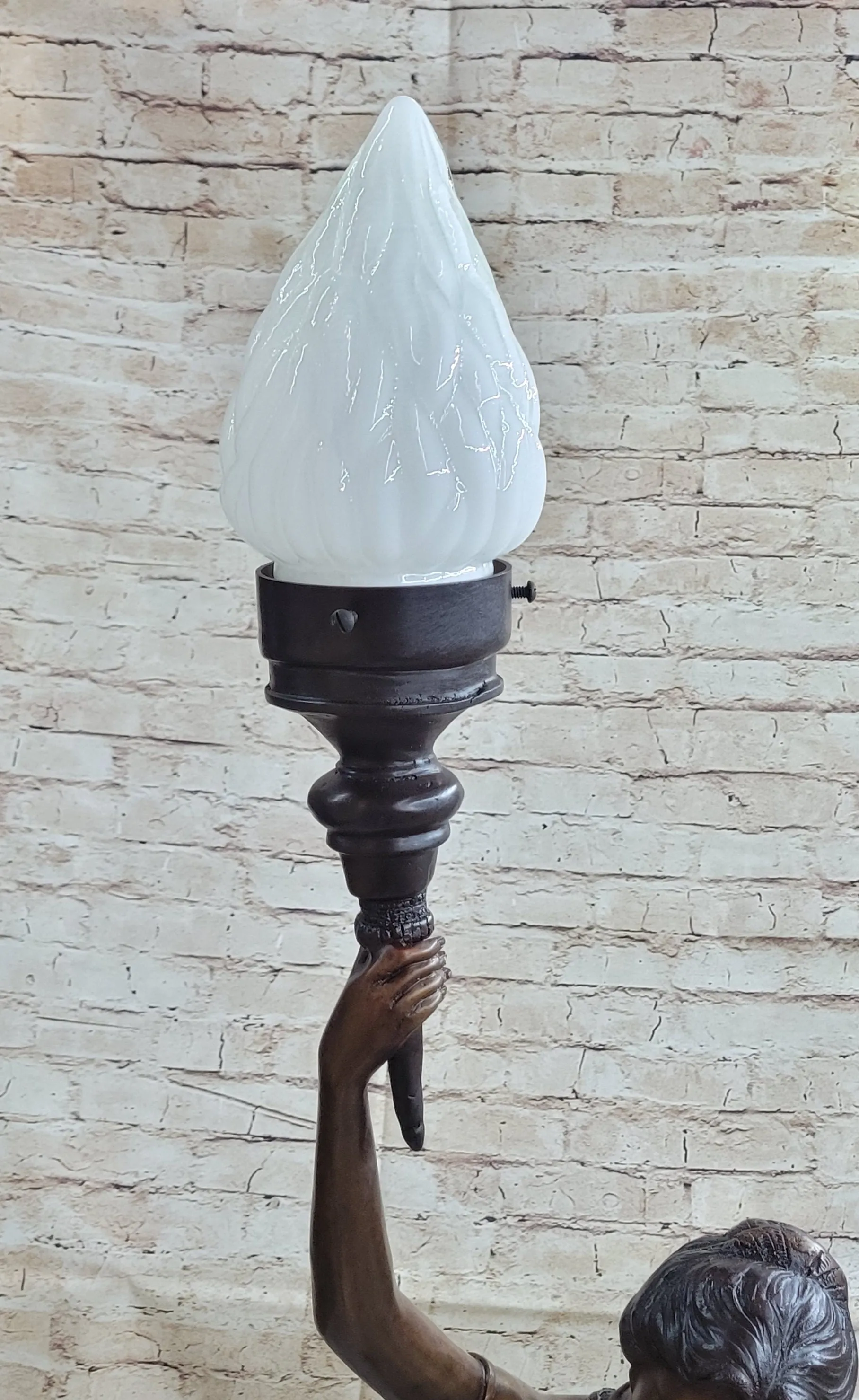 Girl Woman Holding Torch French Electric Table Lamp Bronze Statue Moreau 51" x 13"