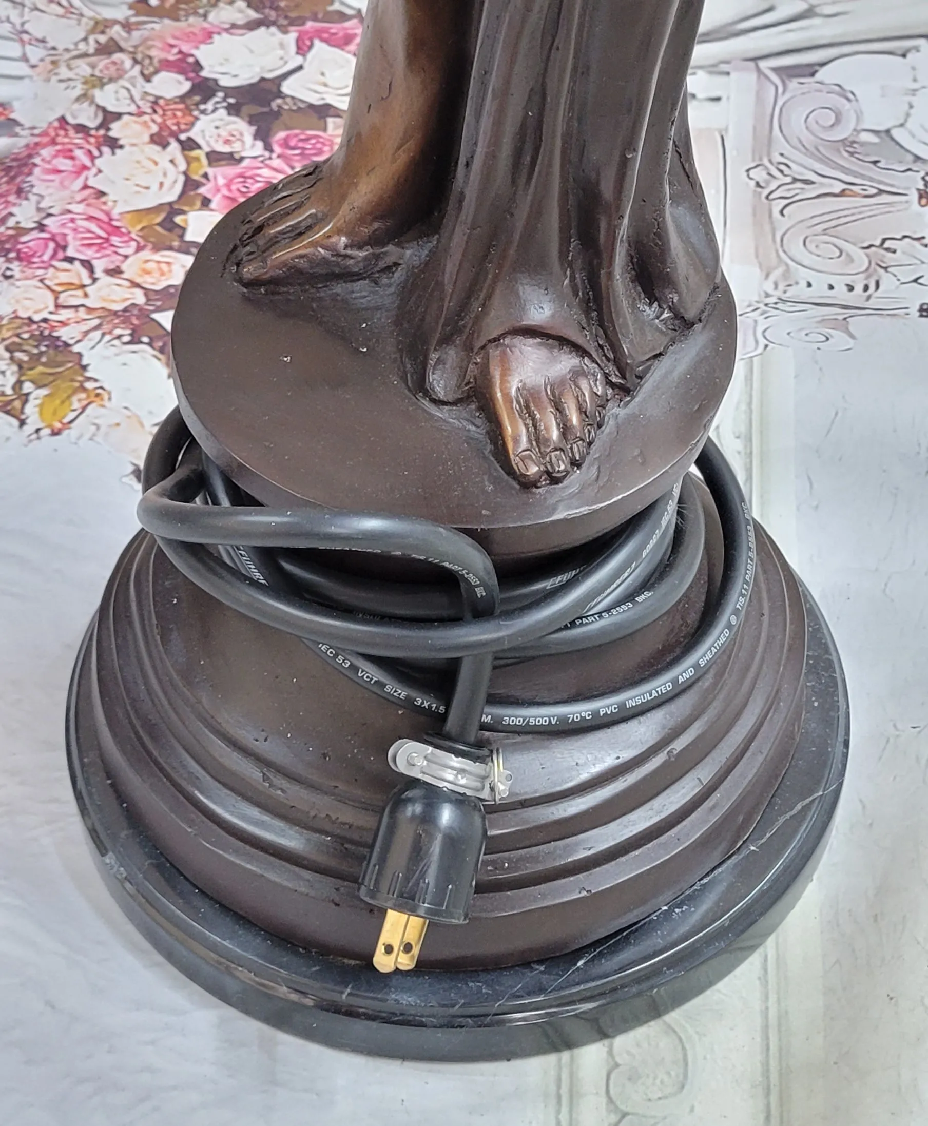 Girl Woman Holding Torch French Electric Table Lamp Bronze Statue Moreau 51" x 13"