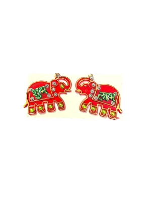 Handcrafted Elephants Shape Shubh Labh Swastik PVC Wall Sticker, Door Entrance Stickers Diwali Decoration Items for Home Temple Decoration
