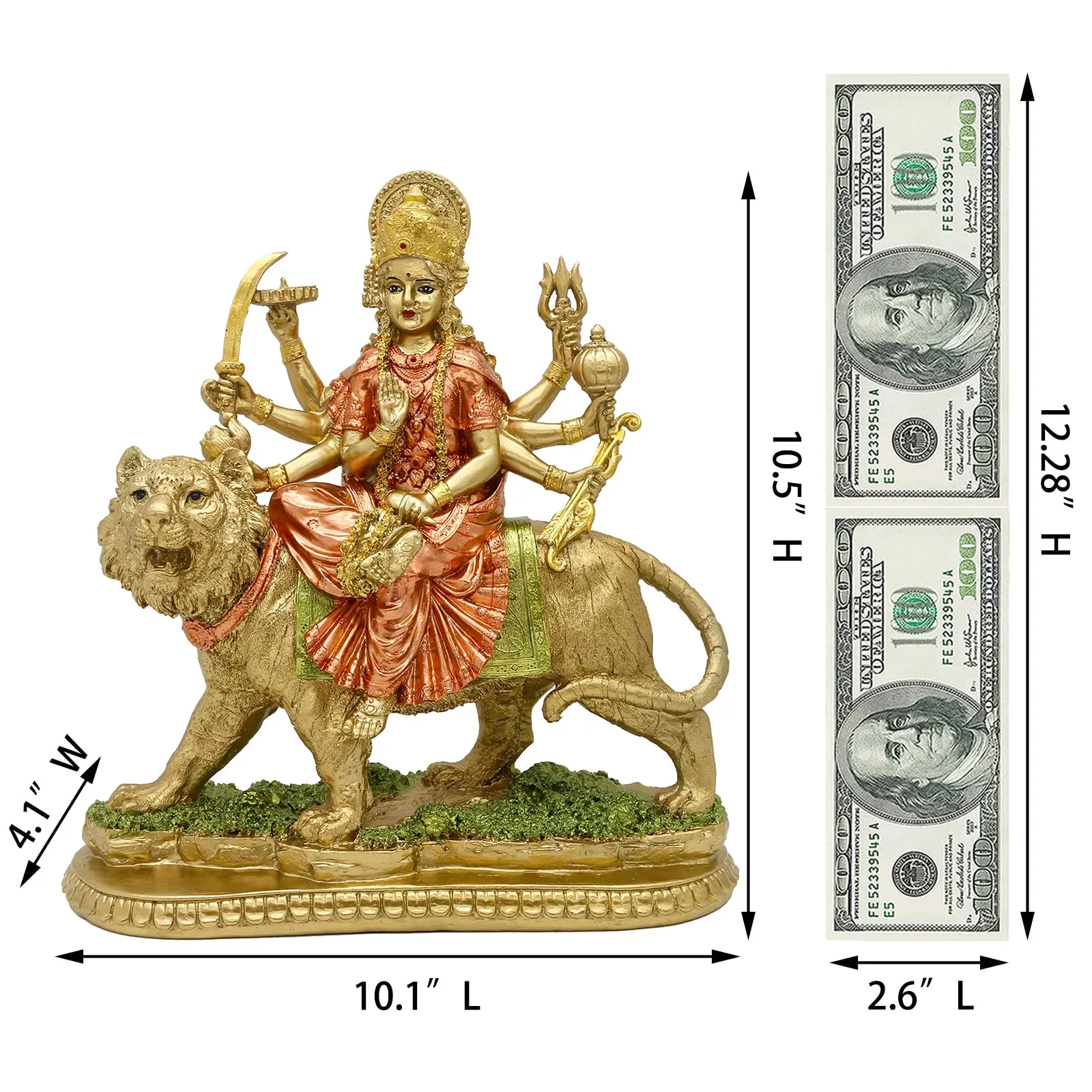 Hindu Goddess Lord Durga Statue - India God Murti Idol Home Temple Puja Sculpture - Indian Diwali Day Mandir Pooja Decoration
