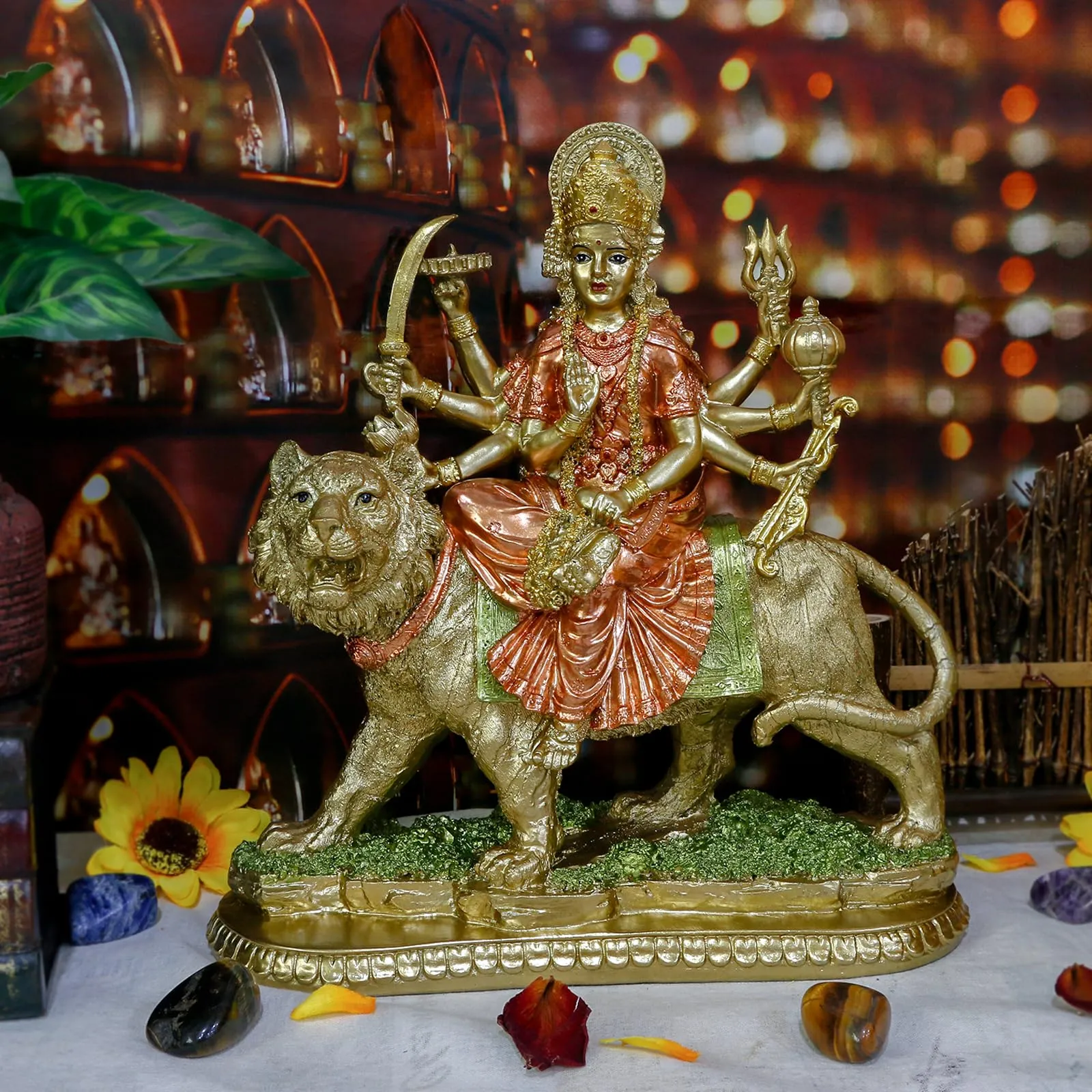 Hindu Goddess Lord Durga Statue - India God Murti Idol Home Temple Puja Sculpture - Indian Diwali Day Mandir Pooja Decoration