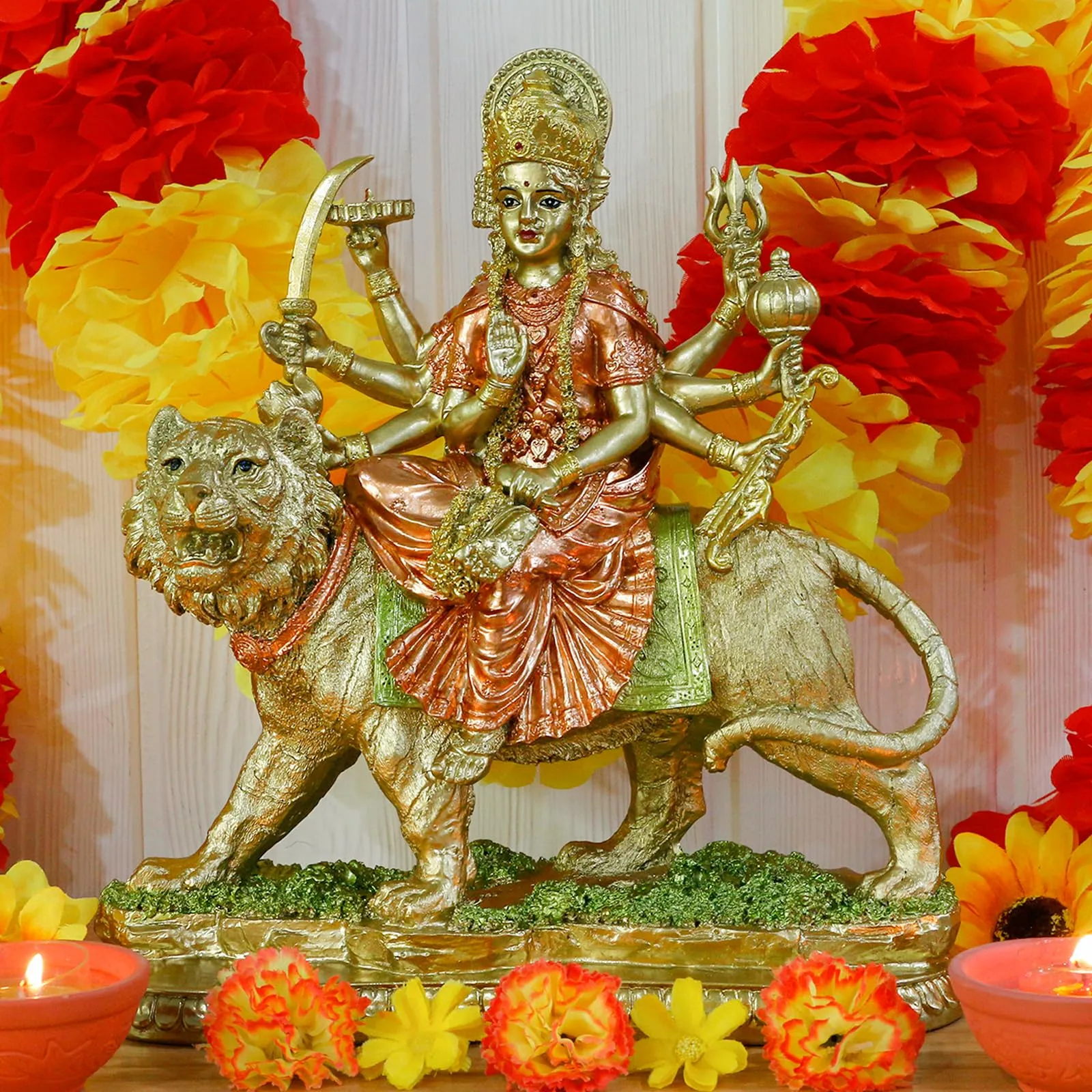 Hindu Goddess Lord Durga Statue - India God Murti Idol Home Temple Puja Sculpture - Indian Diwali Day Mandir Pooja Decoration