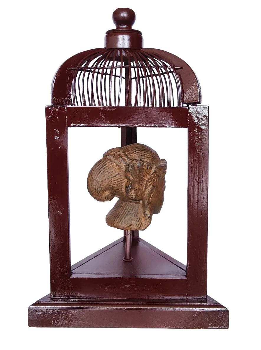 Home Decor: Table Accent. Unique Stone Dewi Bust Mounted in a open Bird Cage Frame.