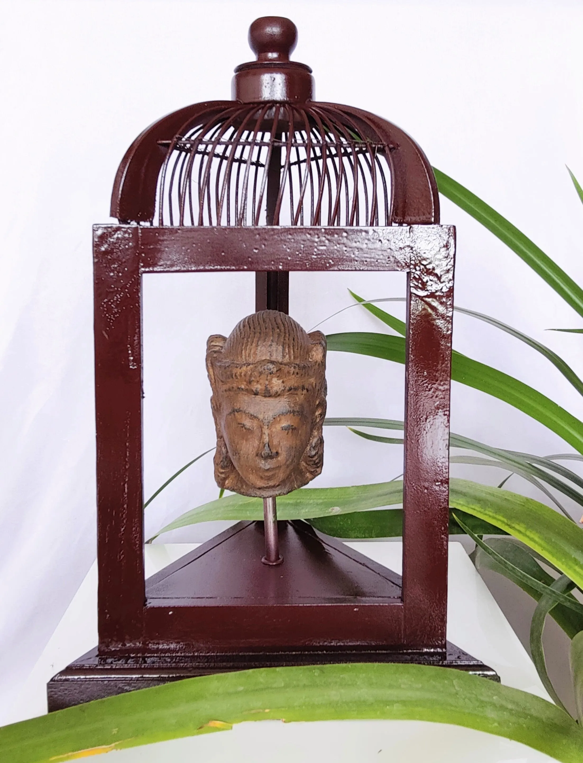 Home Decor: Table Accent. Unique Stone Dewi Bust Mounted in a open Bird Cage Frame.