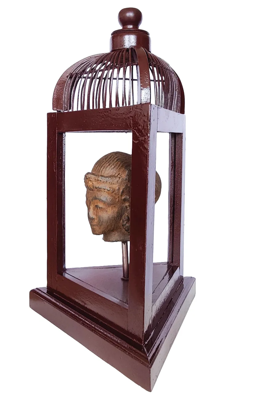 Home Decor: Table Accent. Unique Stone Dewi Bust Mounted in a open Bird Cage Frame.
