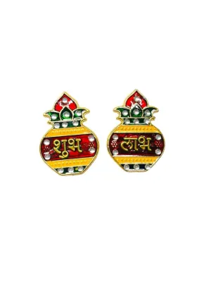 Kalash Handmade Shubh Labh Sticker for Wall Decoration Shubh Labh Door Decoration for Diwali Decoration Shubh Labh Ganesha Stickers for Side Door/Wall Hanging Main Entrance/Pooja Room/Diwali/