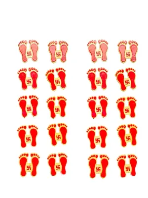 Laxmi Ji Charan Paduka Sticker Set for 10 Piece of Aarti Diwali Worship Puja Home and Office Entrance Décor Item Hindu mandir Tample Designer Charan Paduka Vinyl Sticker Decoration Pack of 20