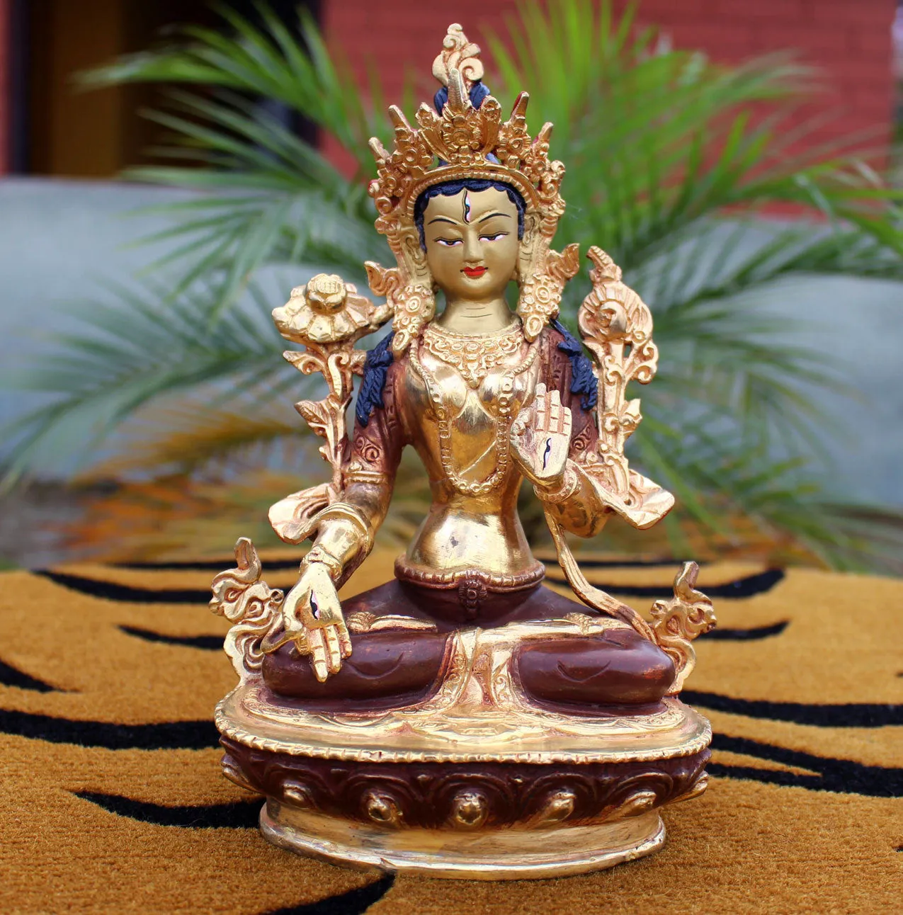 Partly Gold Plated Magical White Tara Statue 8" High SSST036