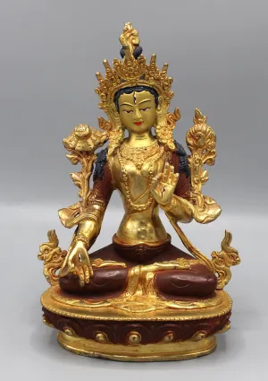 Partly Gold Plated Magical White Tara Statue 8" High SSST036