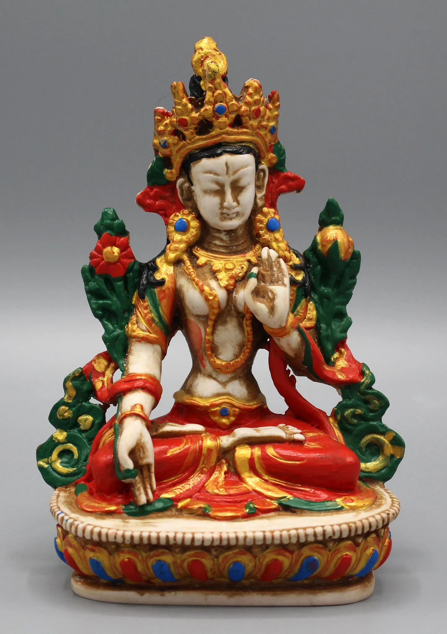 White Tara Statue 5.8" Handpainted Resin Nepal