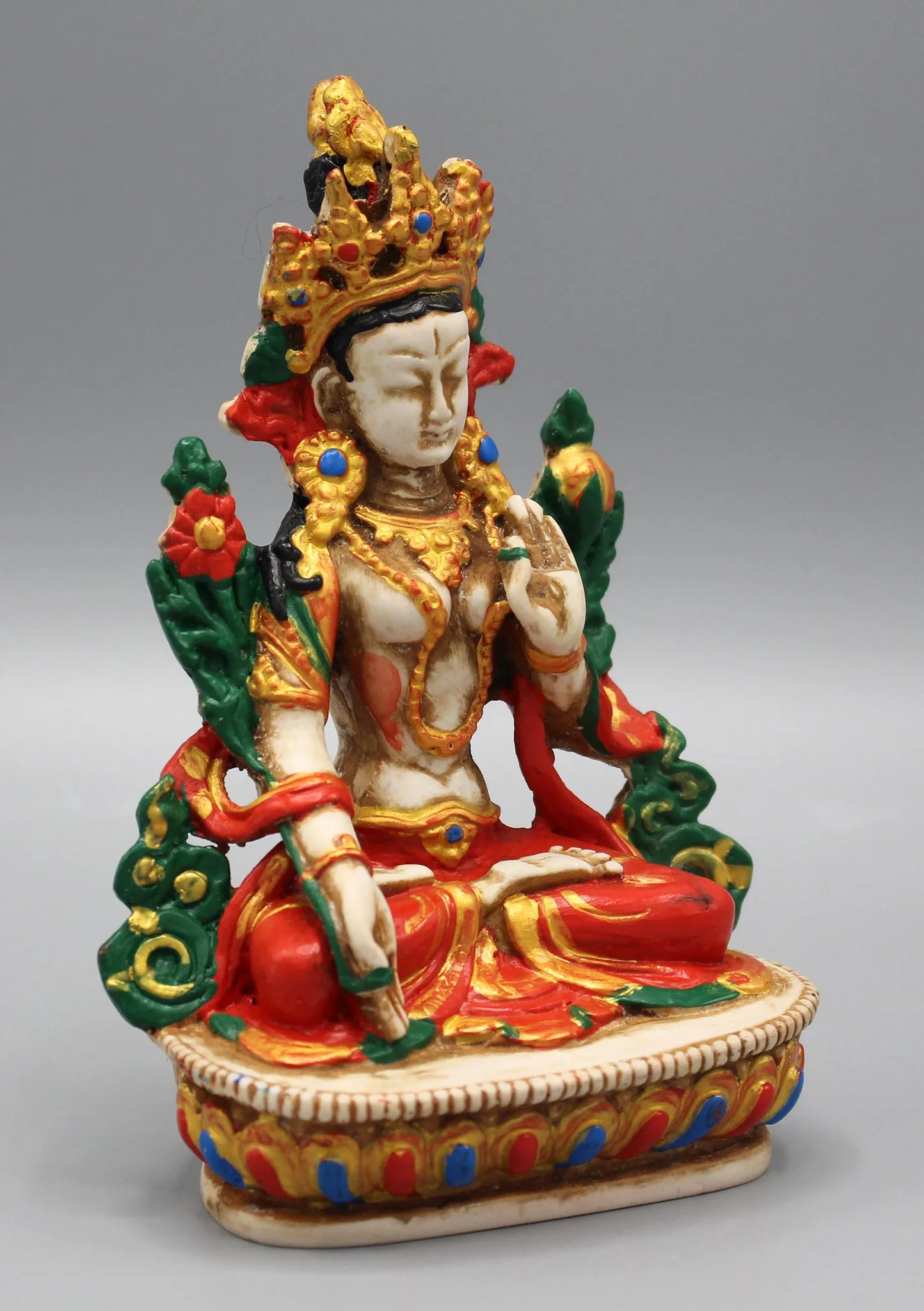 White Tara Statue 5.8" Handpainted Resin Nepal